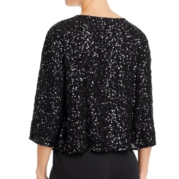 Eileen Fisher Sequin Box Top Silk Cotton Blouse in Black Size Small - Picture 2 of 7